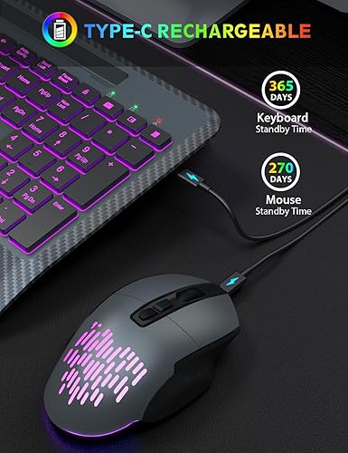 Miniatura 6 de Retroiluminación inalámbrica para teclado y mouse, reposamuñecas, mouse Jiggler, teclado ergonómico recargable con soporte para teléfono, combo de