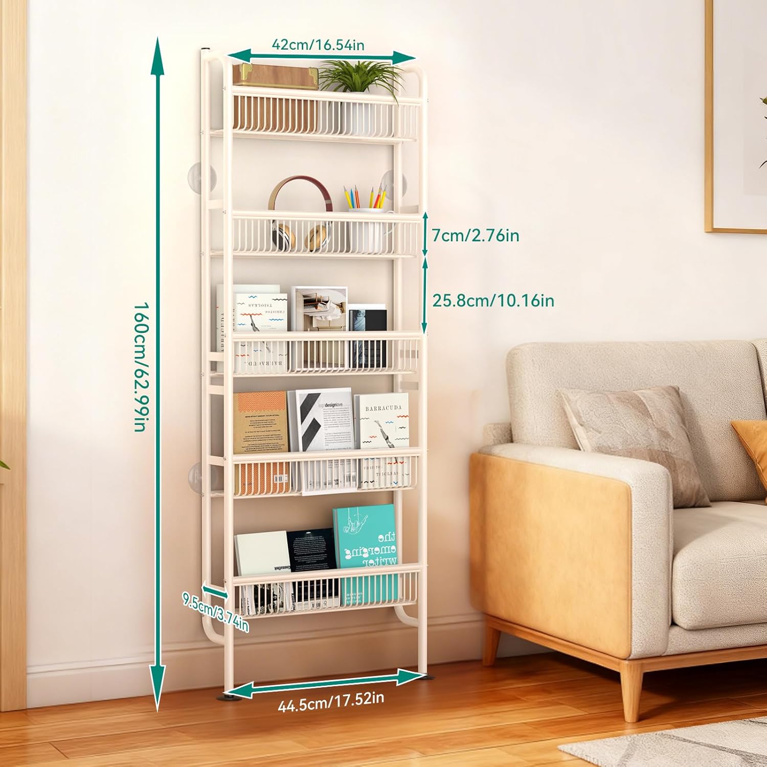 NECHEGE Slim Shelf Behind Door Storage Rack, 5-Tier Multi-Purpose Space-Saving Organizer for Bathroom, Kitchen, Living Room-Sturdy Metal Bookshelf for Narrow Spaces