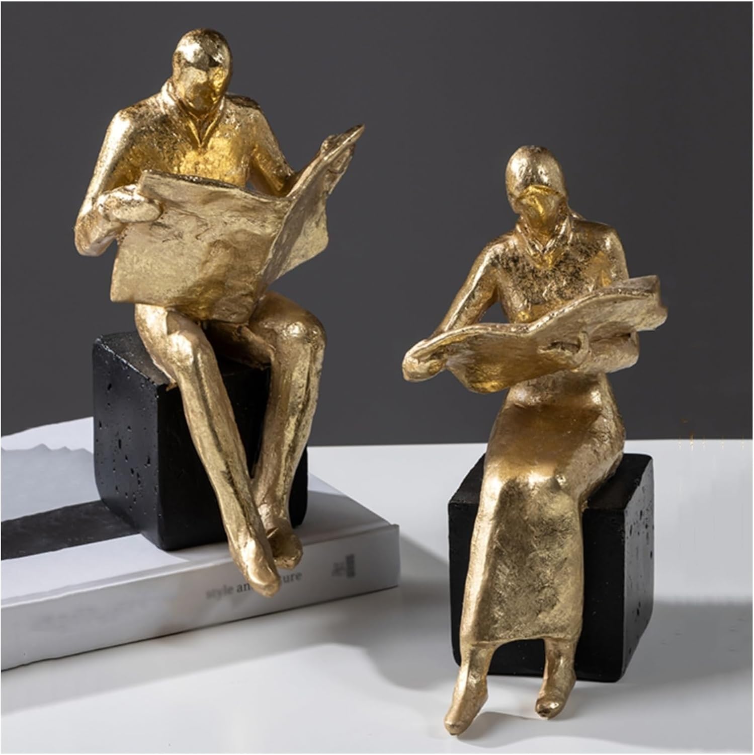 Book Ends Decorative Resin Bookends Retro Book Ends Support for Shelves Divider Stopper Holder for Decor Home Office Library School Book Ends for Shelves(A)