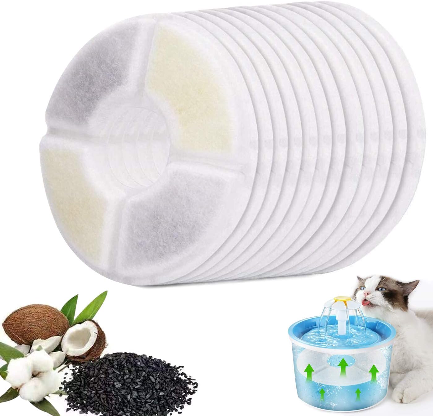 Zuzer 12pcs Trinkbrunnen Filter für Katze,Cat Mate Filter Ersatzfilter