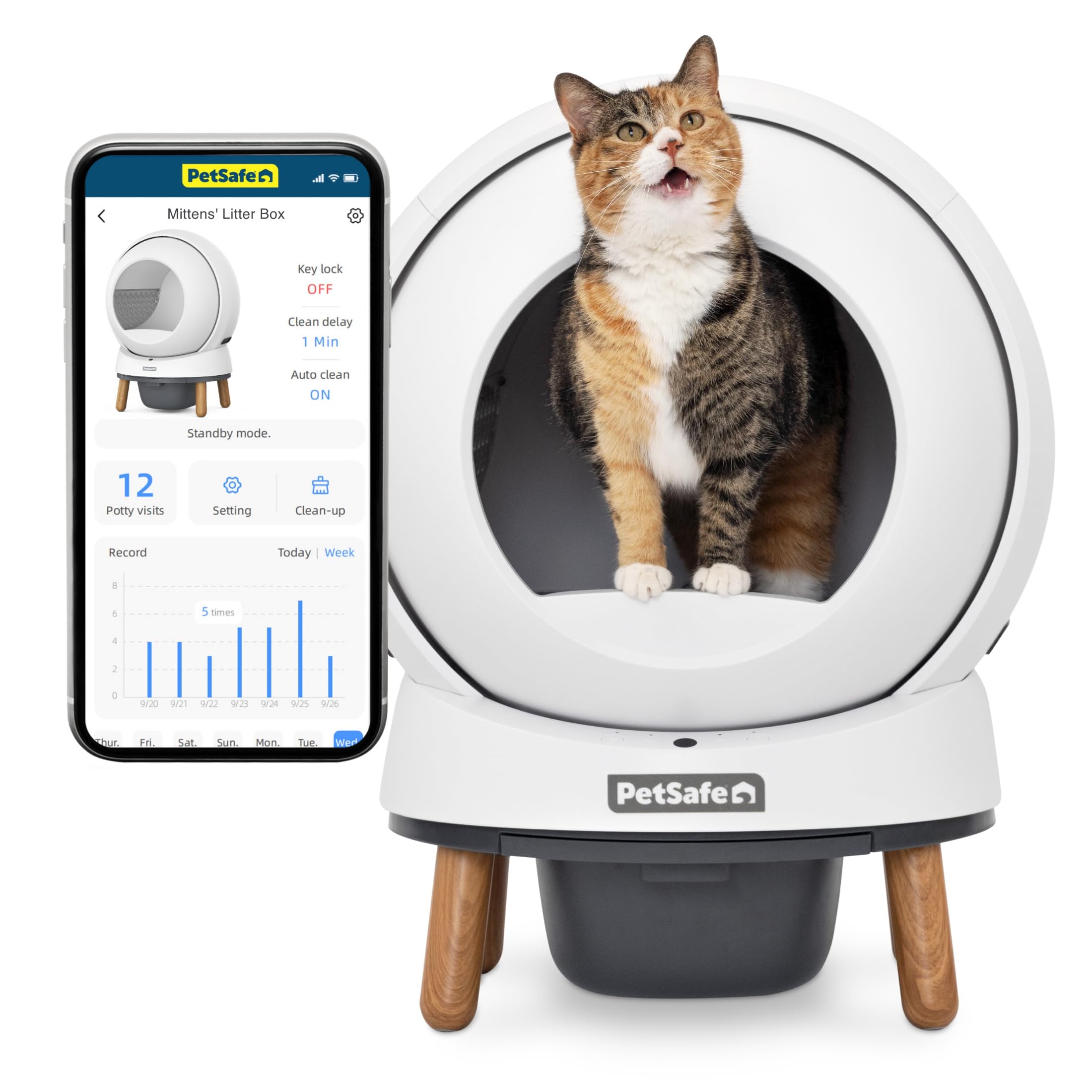 PetSafe - ScoopFree SmartSpin Litière Autonettoyante - Contrôle Avancé des Odeurs & Suivi de la Santé - Contrôle par Application - Compatible avec Toute Litière