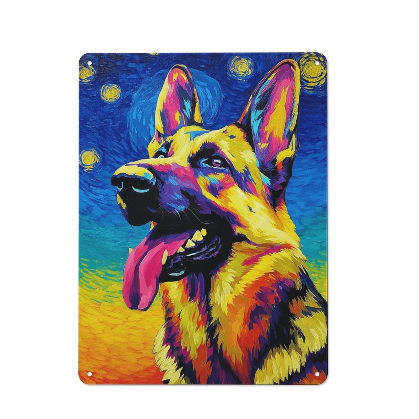 Starry Night German Shepherd -2 Metal Sign 40x30cm, Vintage Bar Wall Plaque for Diner, Restaurant, Shed Or Kitchen
