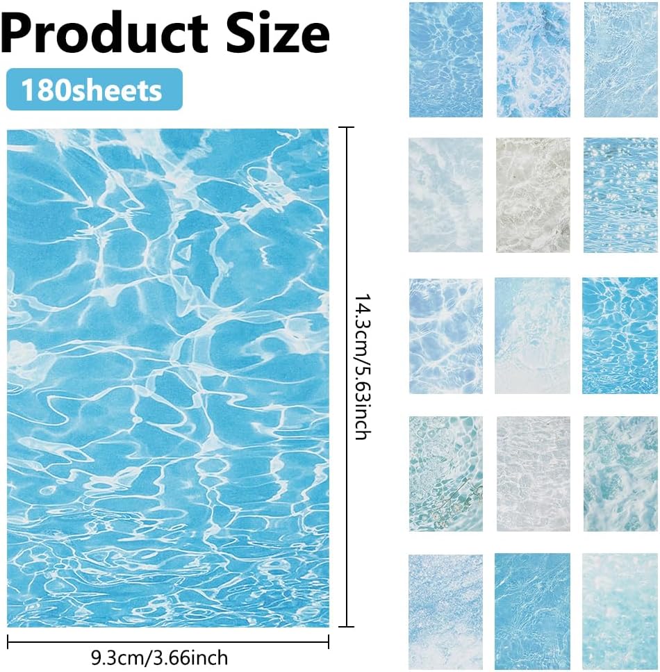 PLIGREAT 180枚 海の波 スクラップブック用紙 アソート ブルーオーシャン 海の波 プリント カードストック ペーパー ア