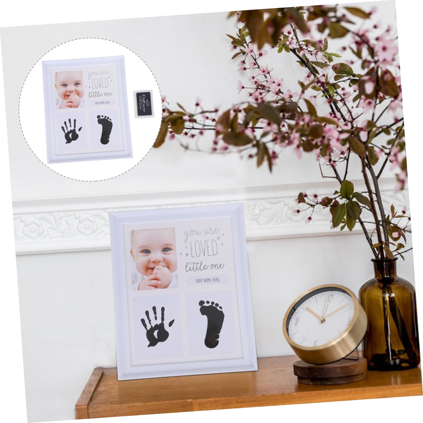 HANABASS 5 Stück Neugeborenen Fotorahmen Andenken Bilderrahmen Weiß Hand und Fußabdruckrahmen Fotohalter für Erste Jahr Erinnerungen Babyzimmer Dekoration