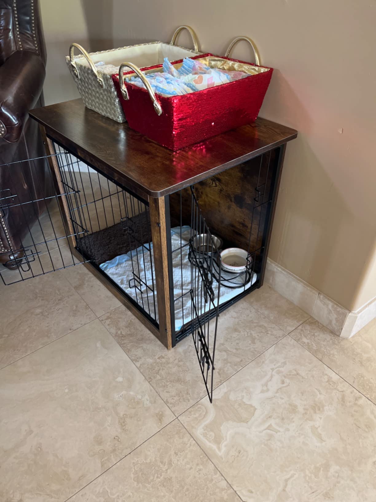 48/mo Finance DWANTON Dog Crate Furniture with Cushion, Wooden Dog