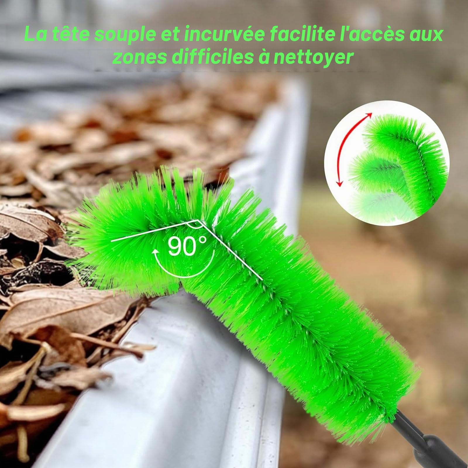 Nettoyeur de gouttières télescopique 350 cm 2 en 1 brosse cuillère