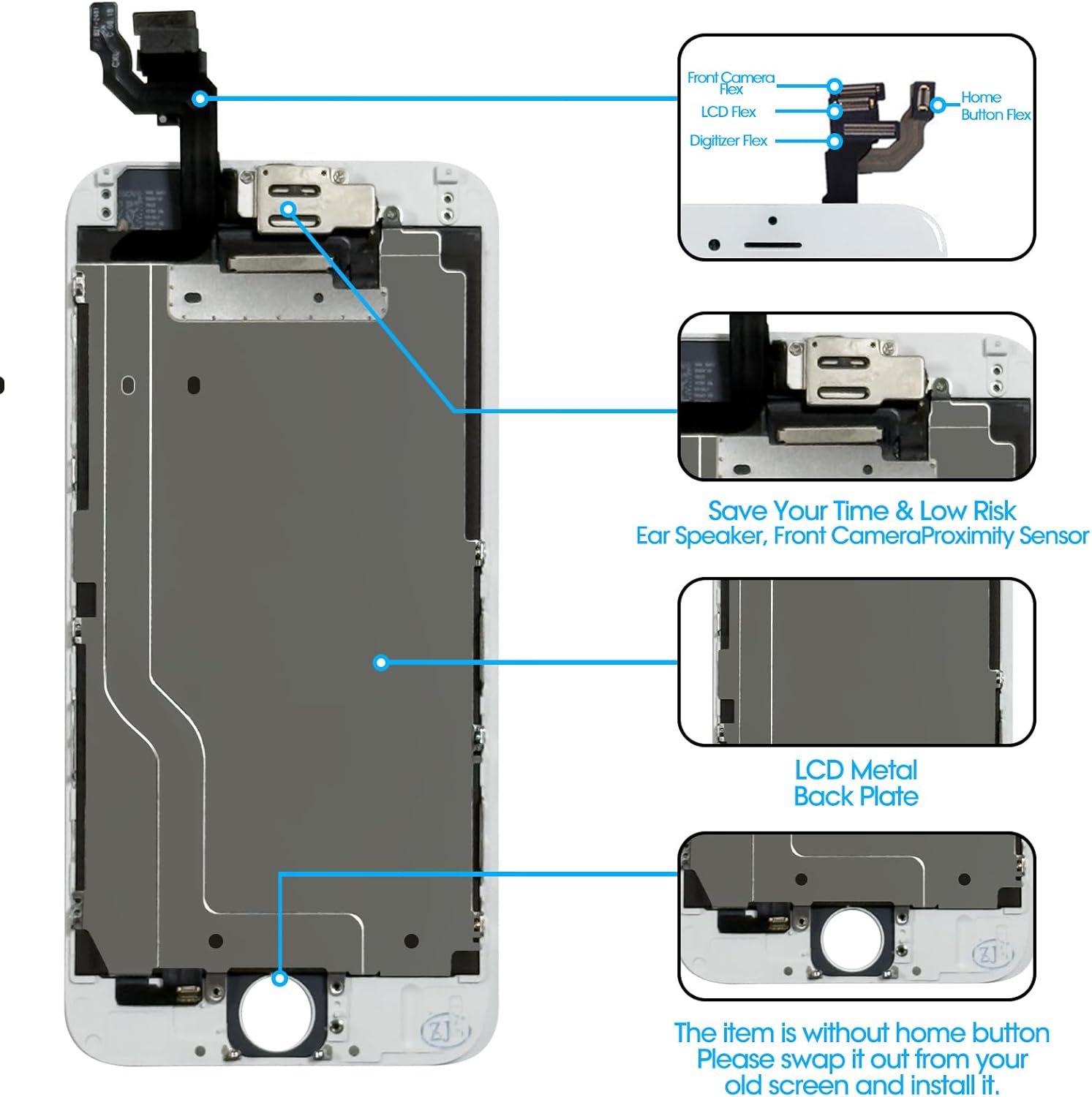for iPhone 6 Screen Replacement 4.7', 3D Touch Display Full HD Repair kit, Digitizer Assembly with Tools Set, Tempered Glass, Instruction(White)