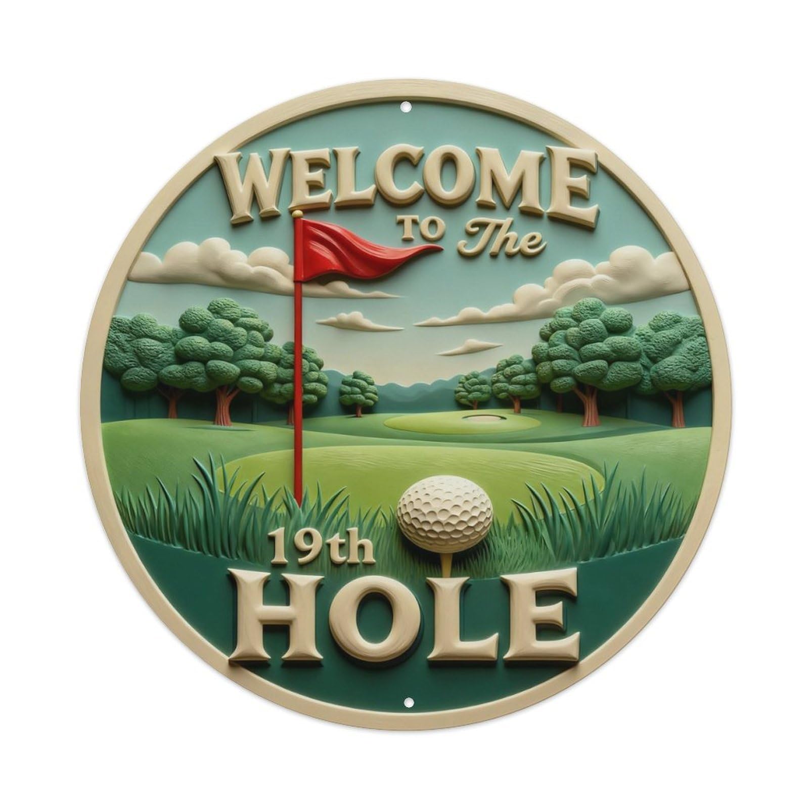 Welcome To The 19th Hole Golf Scene Round Metal Tin Sign Vintage Wall Decor, Bar Garage Cafe Kitchen Home Wall Art Poster 8x8inches