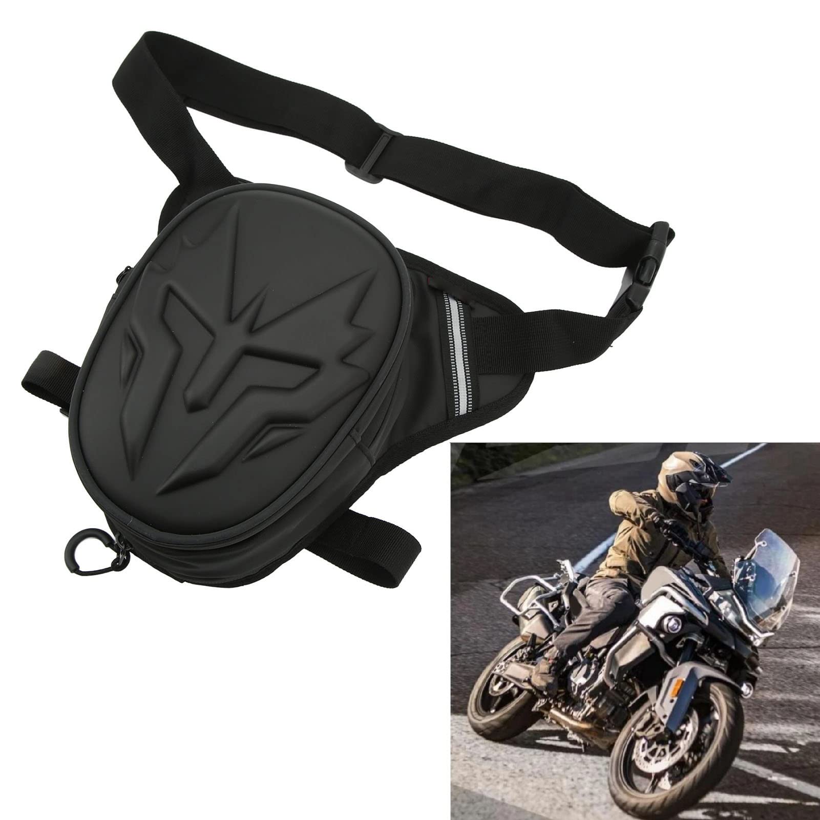 Sac de jambe de moto, sac de cuisse en PVC mat, multifonctionnel pour la cuisse, l'équitation, le voyage, la randonnée, Noir mat