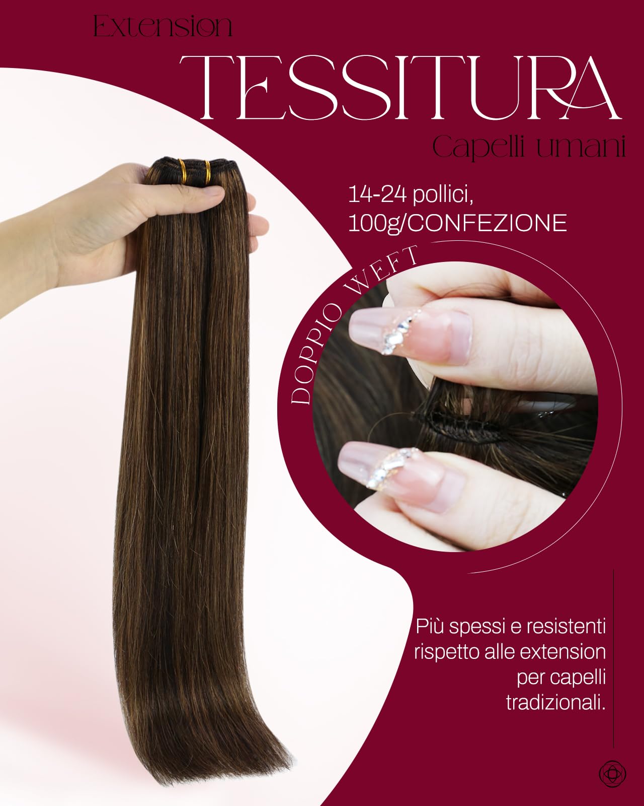 Moresoo Extensiones Pelo Natural Cortina Mechas Castañas 35cm 100g | Textura Suave y Sedosa, Instalación Profesional Recomendada, Ligero y Transpirable, Cabello Humano Remy, Doble Weft