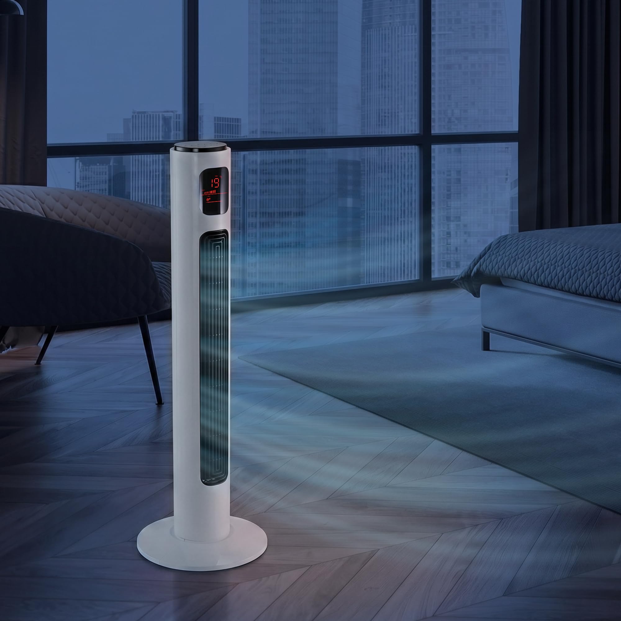 HOMCOM Ventilateur Colonne Silencieux 45 W, Ventilateur Tour pour Chambre avec 3 Modes 3 Vitesses, télécommande, oscillant 70°, minuterie et Affichage LED, 96 cm Blanc