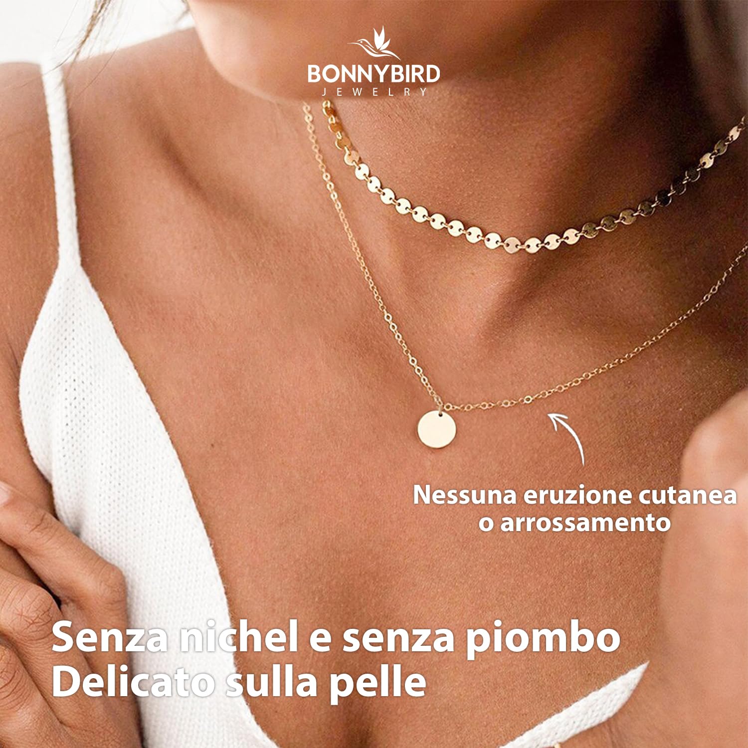 BONNYBIRD Collane Estive Donna Acciaio Inossidabile in Argento, Oro e Oro Rosa - 100% Impermeabile e Rispettoso Della Pelle (Senza Nichel)