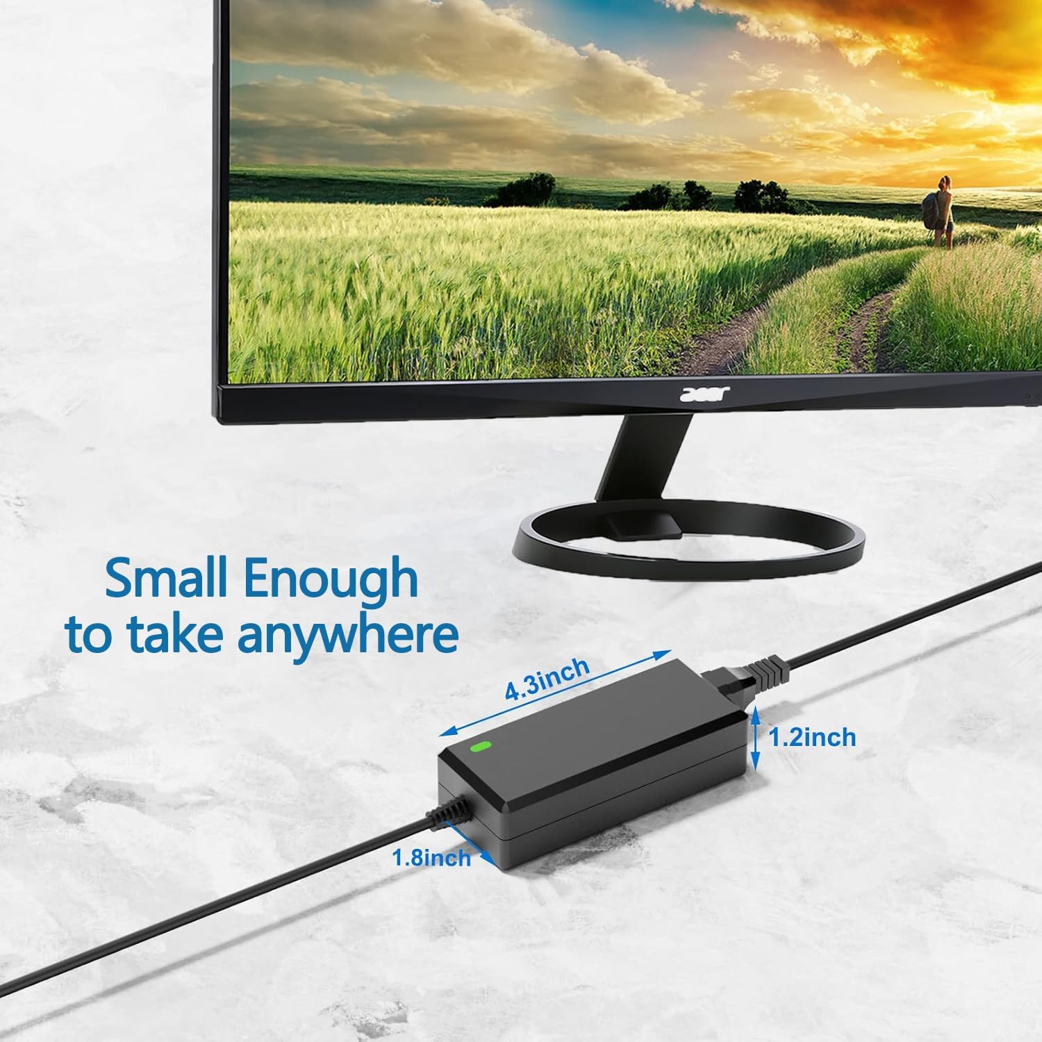 19V Replacment for Acer Monitor Power Cord Compatible with Acer Monitor R240HY SB220Q S230HL SA230 S231HL S232HL H236HL S202HL S240HL S220HQL G246HL G226HQL G236HL Power Supply Adapter Charger