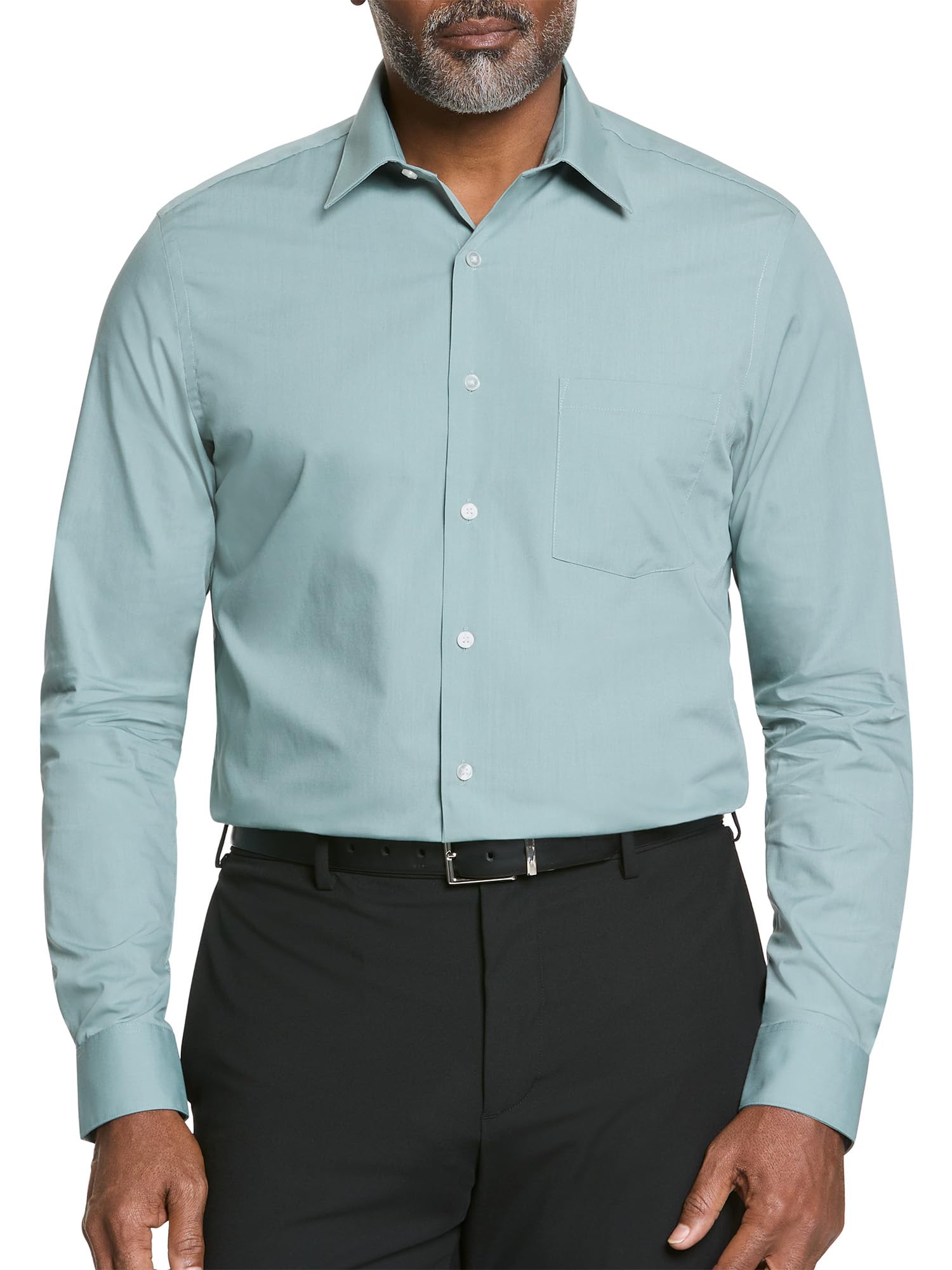 Van Heusen Men's Poplin Regular Fit Solid Point Collar Dress Shirt, Ocean Mist, 15.5" Neck 32"-33" Sleeve