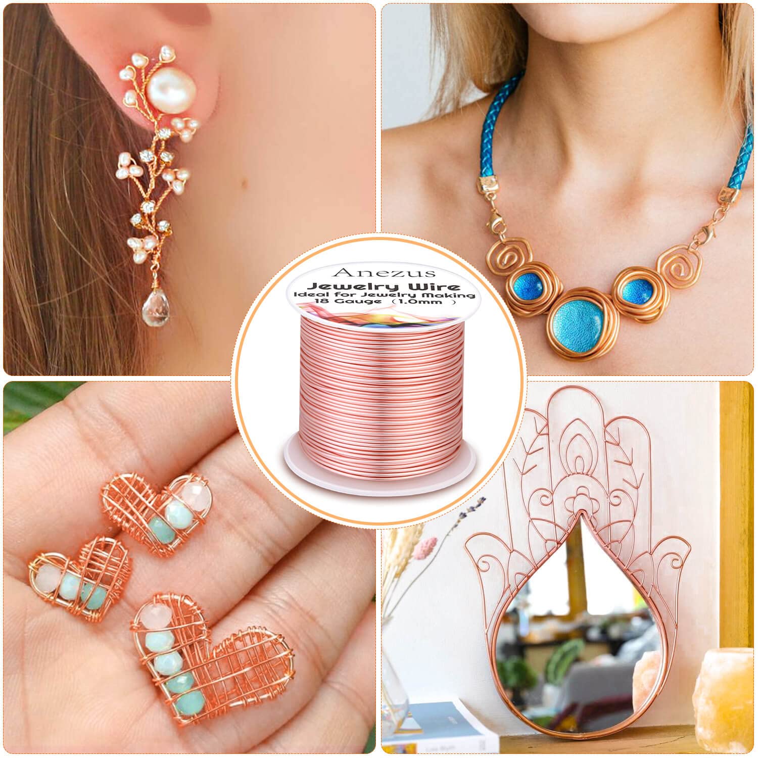 Anezus 18 Gauge Jewelry Wire For Jewelry Making Rose Gold
