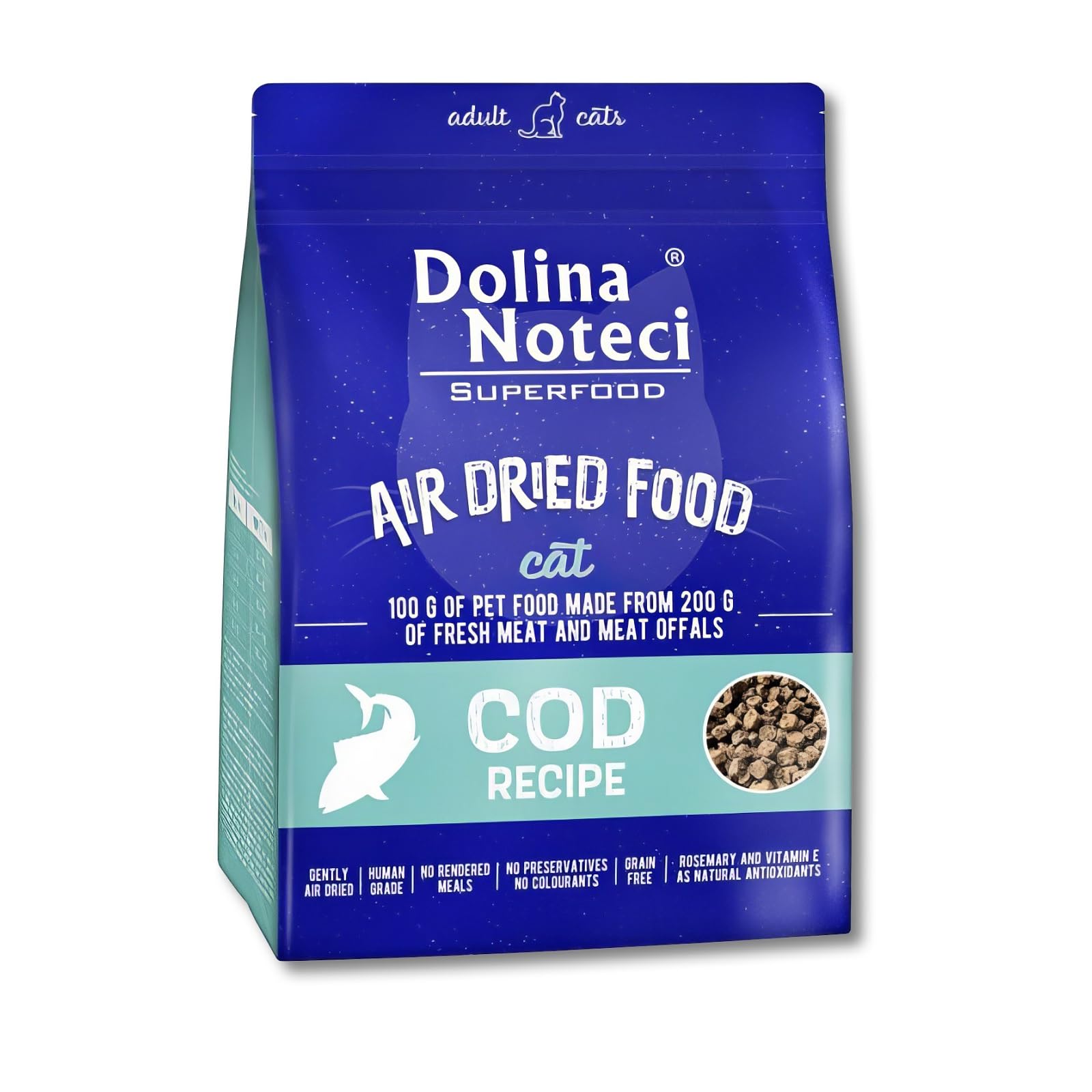 Cat Food Air Dried -SUPERFOOD- Complete Nutrition Food for Adult Cats with High Meat Content and Natural Ingredients - Dolina Noteci