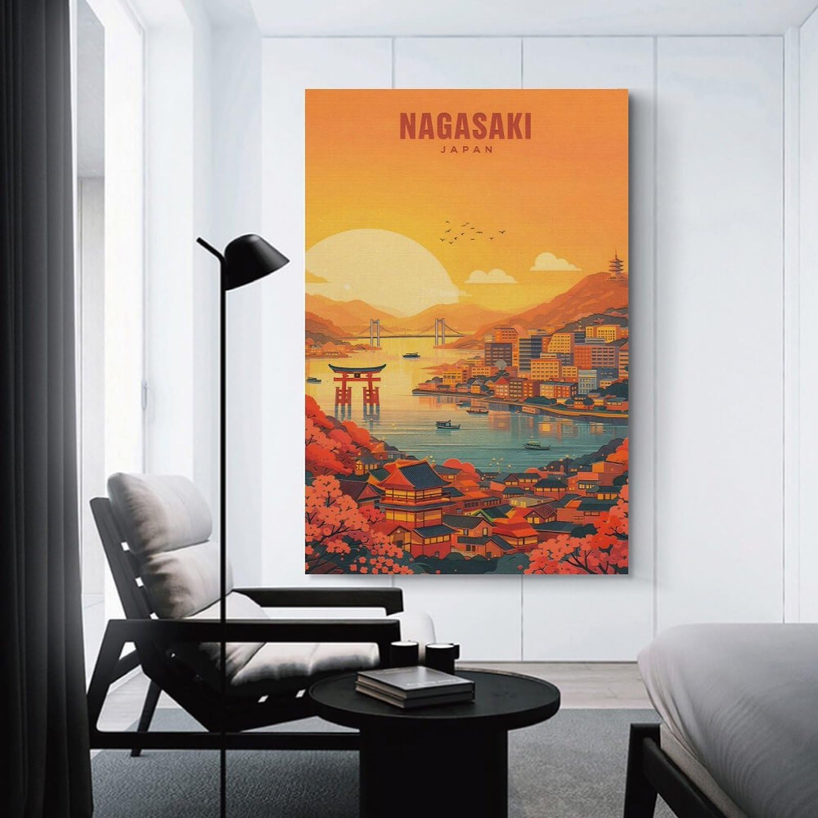 Junmoney Wall Picture Print Nagasaki Japan Cityscape at Sunset, 24x36inch(60x90cm), for Wall Displays, Bedrooms Or Room Updates, Wall Decor Suited to Curated Displays