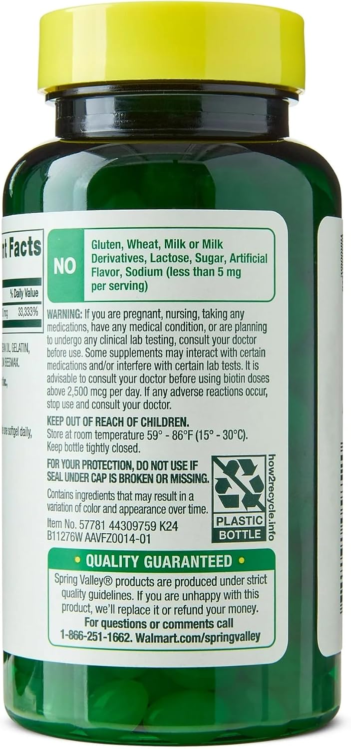 Spring Valley Biotin 10000mcg 120 Count, Dietary Supplement for Hair Skin Nails, Hair Vitamins for Hair Loss for Women Bundle with Luall's 45 Diabetes Decoded (10.000 mcg 120 Count)