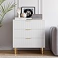 White Dresser, Modern 3 Drawer Dresser for Bedroom with Gold Handle and Large Drawer, Wood Double Chest of Drawers and Storage Organizer for Living Room, Hallway, Entryway