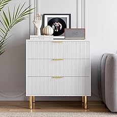 White Dresser, Modern 3 Drawer Dresser for Bedroom with Gold Handle and Large Drawer, Wood Double Chest of Drawers and Storage Organizer for Living Room, Hallway, Entryway