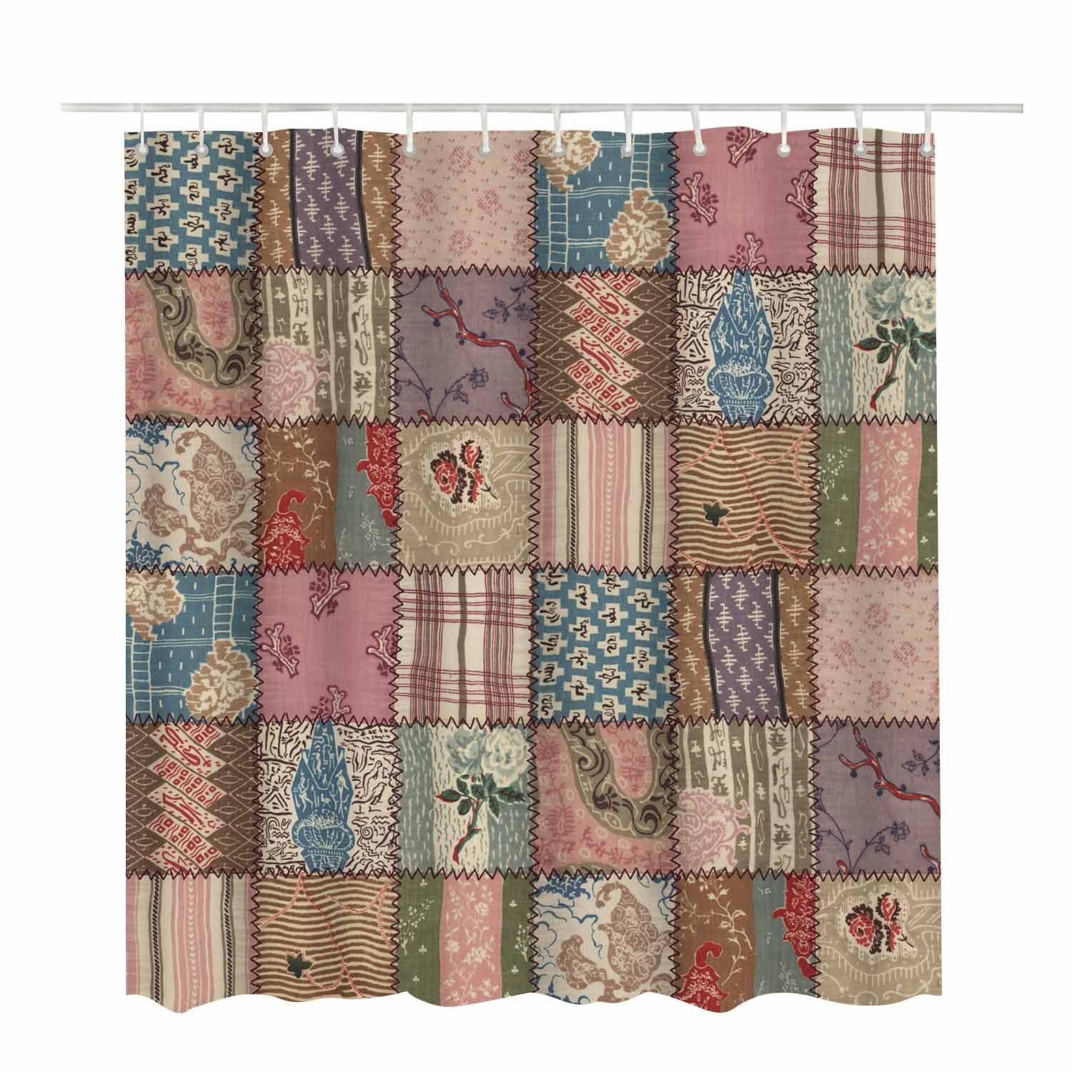 Woutay Shower Curtain Water Repellant Fabric Country Patchwork Quilt,Mould Proof Resistant,Polyester,with 12 Plastic Hooks - Image 2