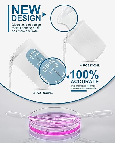 Miniatura 4 de Kit de taza medidora de silicona  Limpiador de resina de 8 onzas, tazas mezcladoras de silicona de 8.5 fl oz y 3.4 fl oz para tazas medidoras de