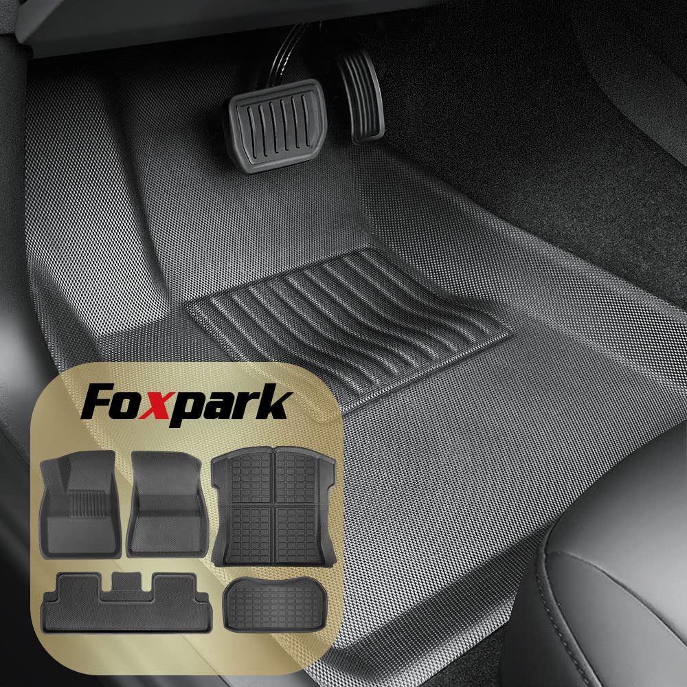 Photo 1 of Foxpark All-Weather Floor Mats for Tesla Model 3 2019 2021 Custom Fit, 100% TPE Odorless Waterproof, 1st & 2nd Row, Front&Rear Trunk, Cargo Liners, Tesla Model 3 Floor Mats