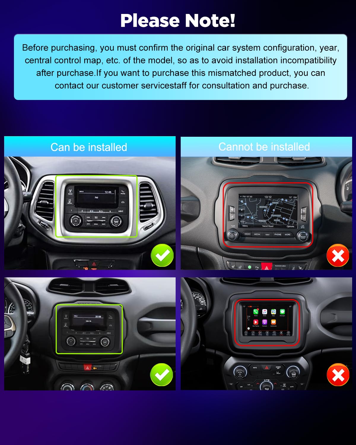 NHOPEEW Radio samochodowe 4+64G do Jeep Renegade 2016-2020/Compass 2017-2020 z bezprzewodowym Carplay i Android Auto – 7-calowy ekran Incell, obsługuje WiFi, GPS + kamerę cofania, magistralę Canbus