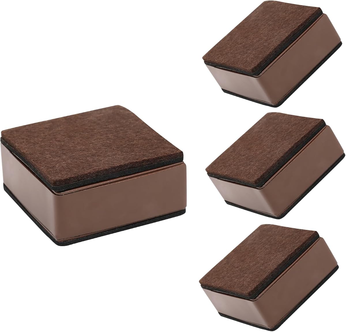 Biaungdo 4 Pcs Self-Adhesive Furniture Risers, Square Furniture Bed Risers, Heavy Duty Carbon Steel Table Sofa Couch Chair Lift Risers with Felt Pad(Add 1.2" Height, Brown)