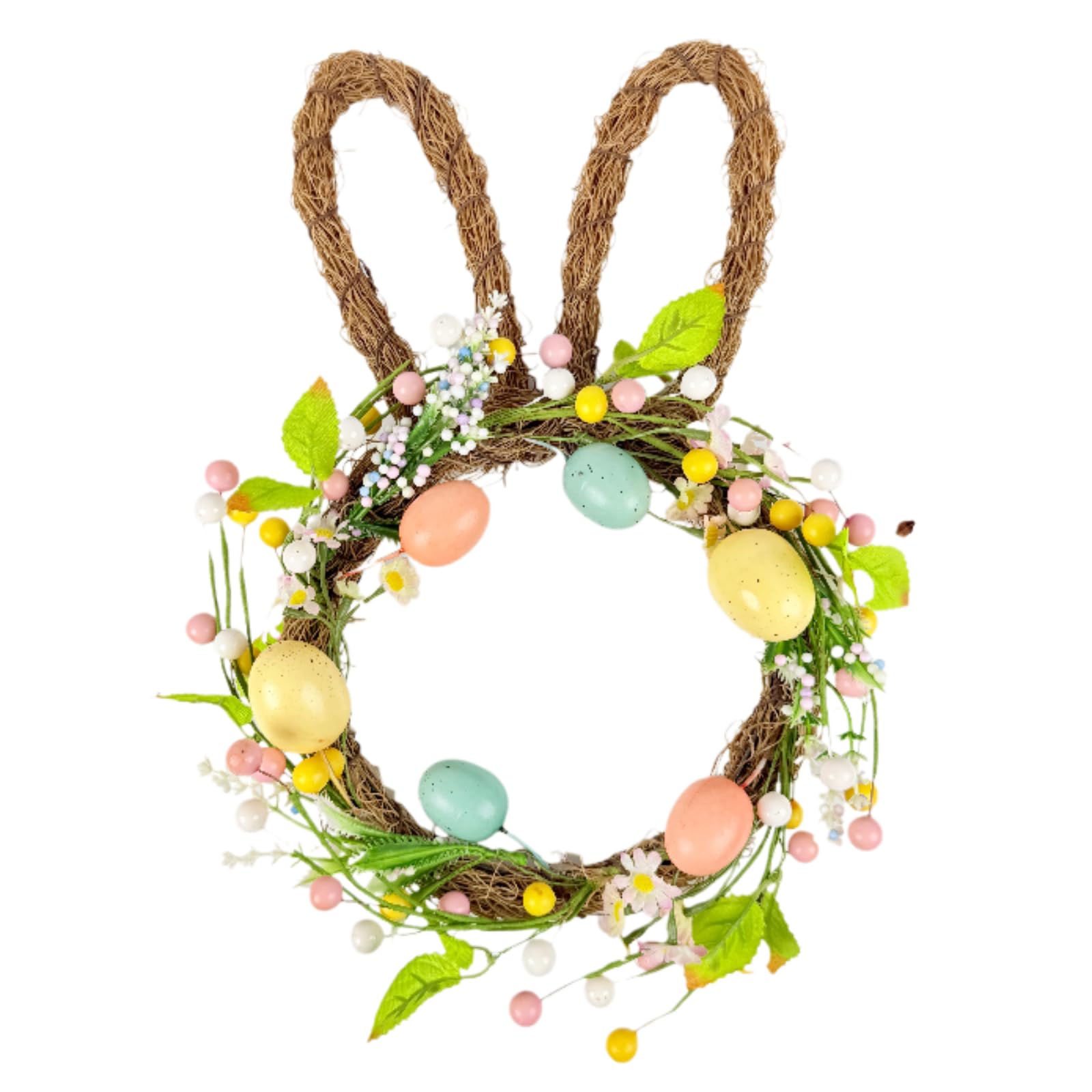 Zhuxixiliang Pastel Easter Bunny Wreaths 35Cm Easter Egg Shaped Spring Door Wreath Artificial Wreath Decorations Colorful Eggs And Bunny Ear Wreaths For Spring Easters Holiday Home Party Wall Decor