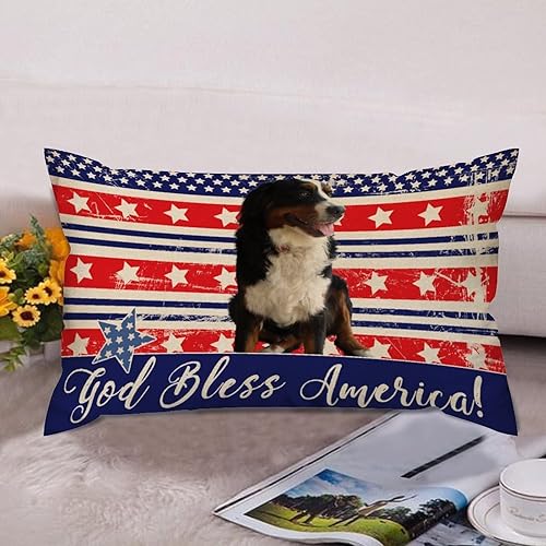 Miniatura 5 de Juego de 2 fundas de cojín de lona con diseño de perro con la bandera estadounidense God Bless America Independence Day Independence Day de 12 x 20