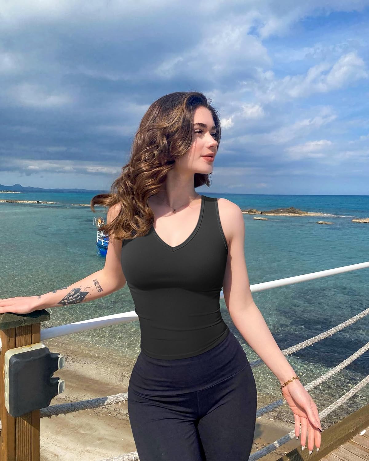 OQQ Women Shirts Sleeveless V Neck Stretch Clothes Basic Tank Tops - Image 3