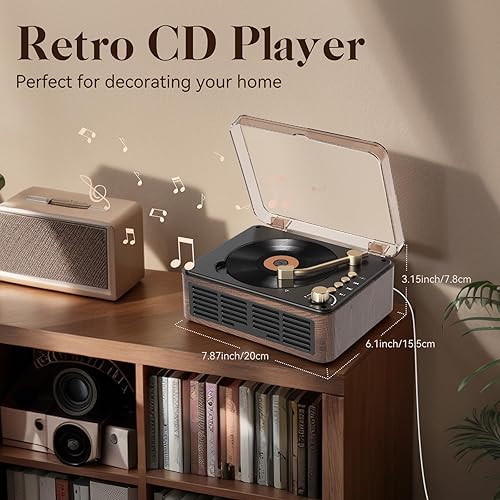Miniatura 6 de Gueray Reproductor de CD con altavoces, sonido estéreo de alta fidelidad para el hogar, reproductor de música de CD de madera retro Bluetooth, radio