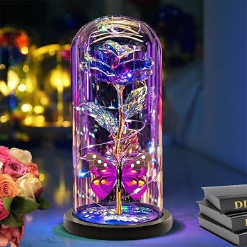 Mothers Day Flower Gifts for Mom Women Grandma Her Wife,Light Up Rose in a Glass Dome, Mother Day from Daughter Butterfly Birthday for Women, I Love You Gift for Her