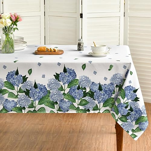 Horaldaily Mantel de primavera y verano de 60 x 84 pulgadas, cubierta de mesa floral de hortensias de acuarela de Pascua para decoración de fiestas,