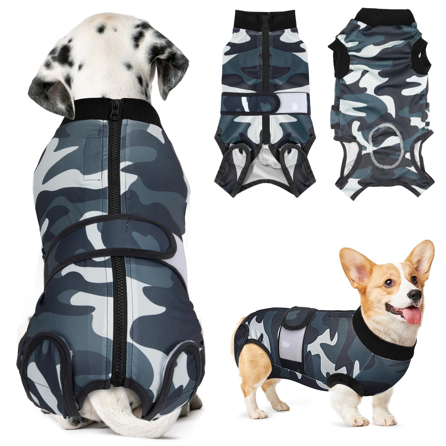 Lukovee Recovery Suit for Dogs, Zipper On Recovery Suit for Female Male Dog, Onesie Abdominal Wounds Cone E-Collar Alternative Prevent Licking Spay