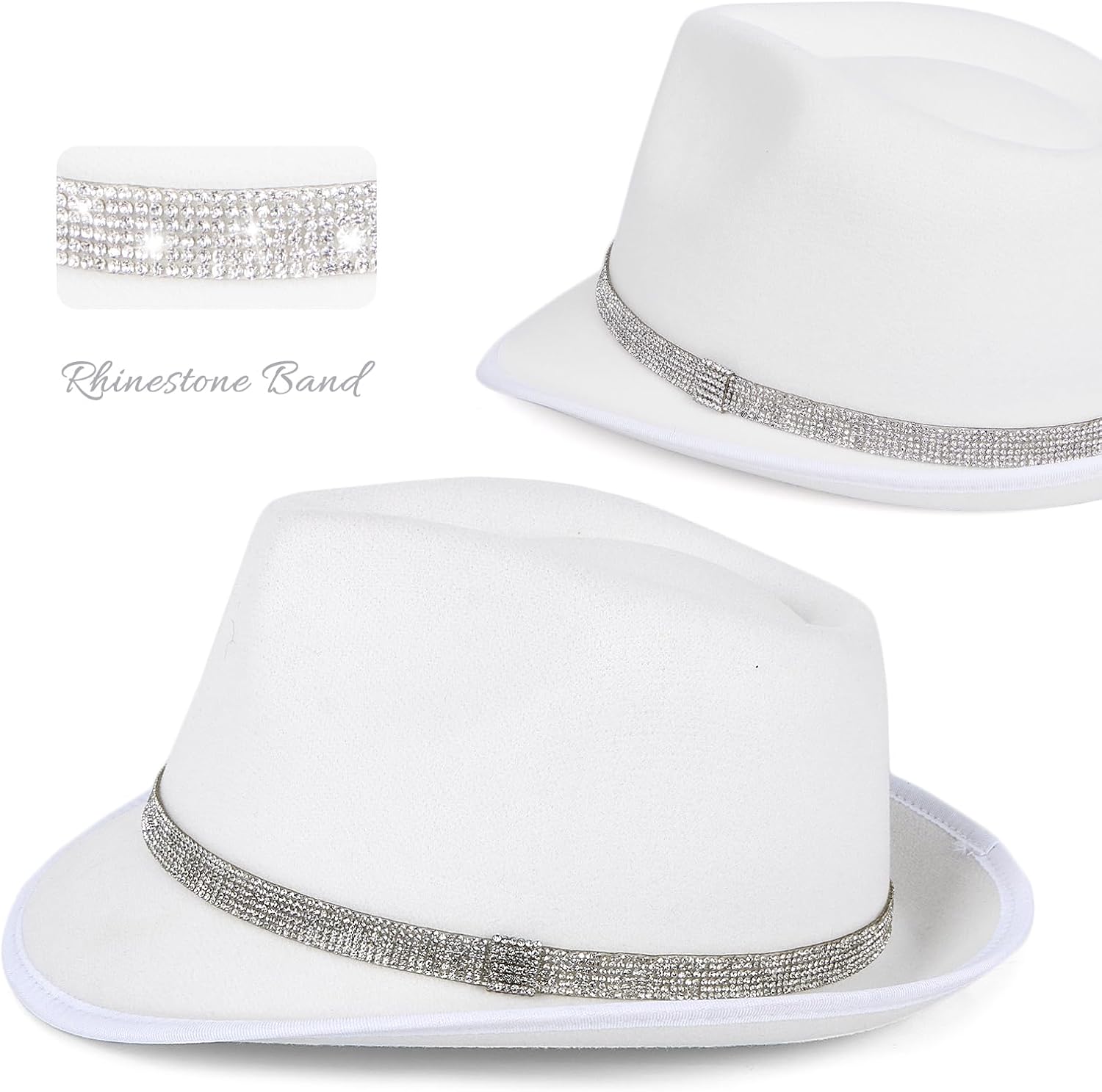 Fedora Hats for Women & Men Trendy Short Brim Felt Hat with Rhinestone Belt Trilby Panama Dress Hat