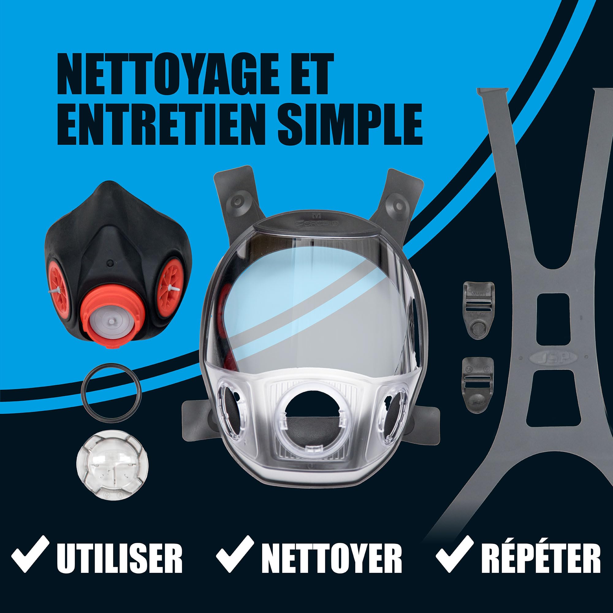 JSP FORCE10 Typhoon Masque Complet Réutilisable Taille L | Compatible filtres PressToCheck pour poussières, vapeurs, gaz, peinture. Sans filtre. EN 136 certifié.