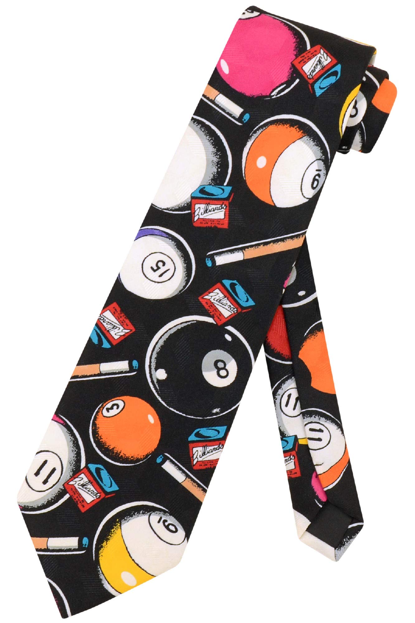 True Affair Billiard Balls NeckTie Cue Sticks Pool Themed Design Mens Neck Tie