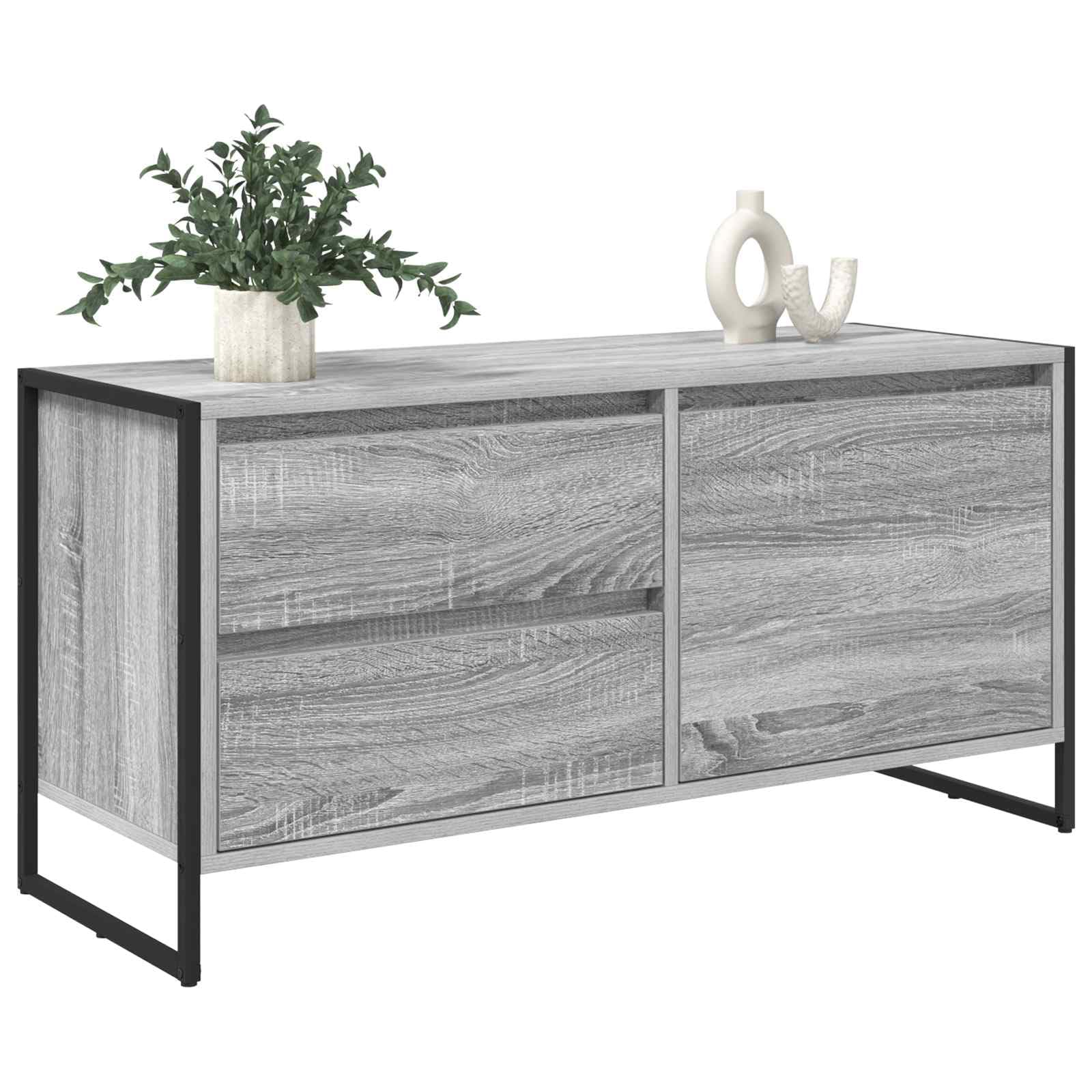 Meble telewizyjne 100 x 36 x 49,5 cm, szary materiał drewnopochodny, konsola medialna z systemem zarządzania kablami i miejscem do przechowywania do salonu, kina domowego