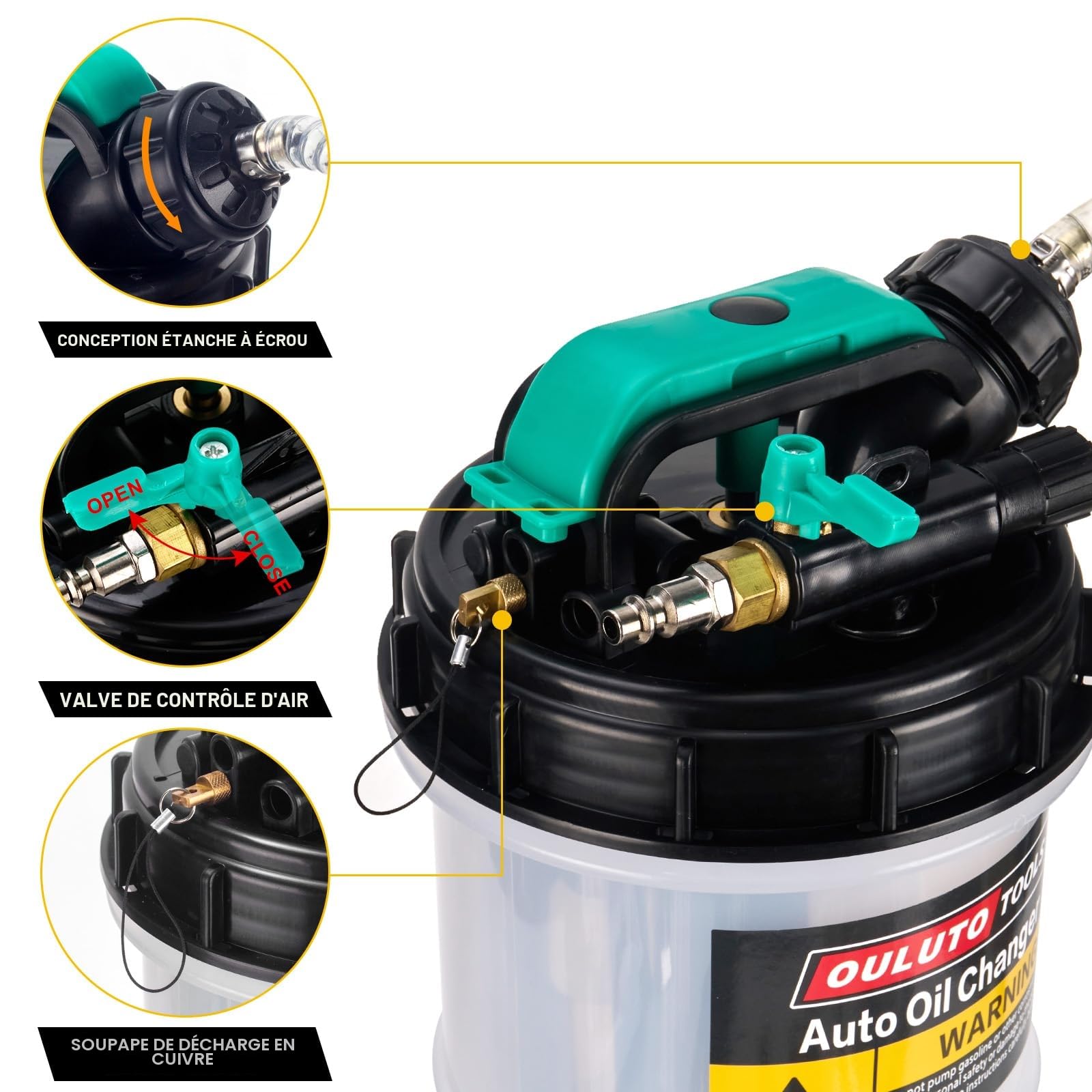 5.3L Pneumatique Manuelle Pompe à Huile Liquide Extracteur Pompe | Pompe d'aspiration d'huile EC 6 Tuyaux,Pompe d’Aspiration d’Huile pour Moteur, Transmission