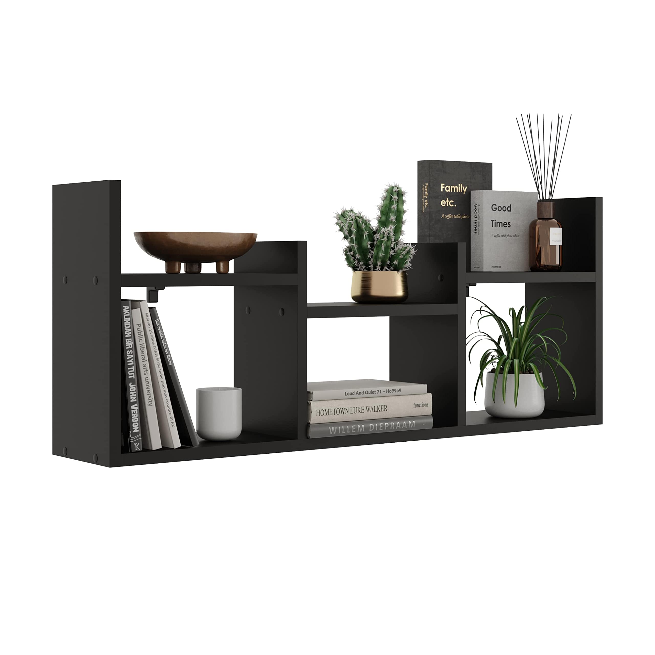 KUBUTKU Estantería Decorativa de Pared con 6 estantes, 97 x 40 x 18, diseño escandinavo, Moderno, para salón, Cocina, Oficina, Dormitorio, baño, estantería Colgante (Negro)