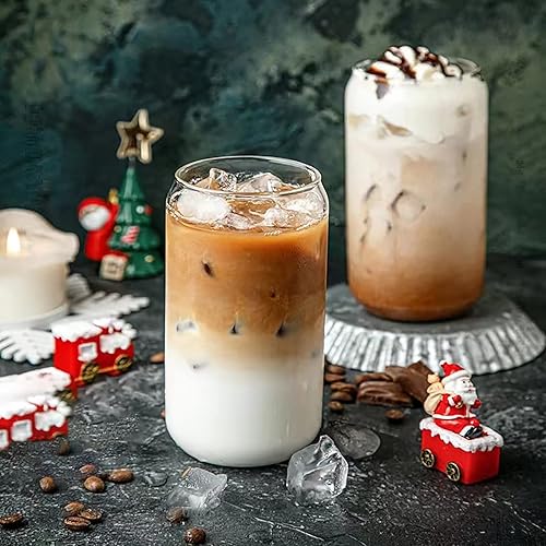 Miniatura 6 de Juego de 4 tazas de vidrio de 16 onzas taza de vidrio para cerveza con pajita taza de café helado vasos resistentes al calor y al frío