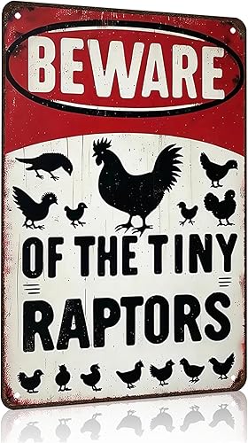 Regalos divertidos para mujeres, amantes del pollo, entusiastas de la granja, Beware of The Tiny Raptor, cartel de lata de pollo para gallinero,