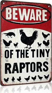 Smilelife Funny Gifts for Women Chicken Lovers Farm Enthusiasts Beware of The Tiny Raptor Chicken Metal Sign for Coop Farm Kitchen Garden Yard Decor 8 X 12 Inch 3921