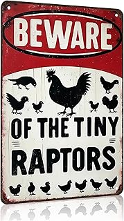 Funny Gifts for Women Chicken Lovers Farm Enthusiasts Beware of The Tiny Raptor Chicken Tin Sign for Chicken Coop Farm Kitchen Garden Yard Decor 8 X 12 Inch (3921)