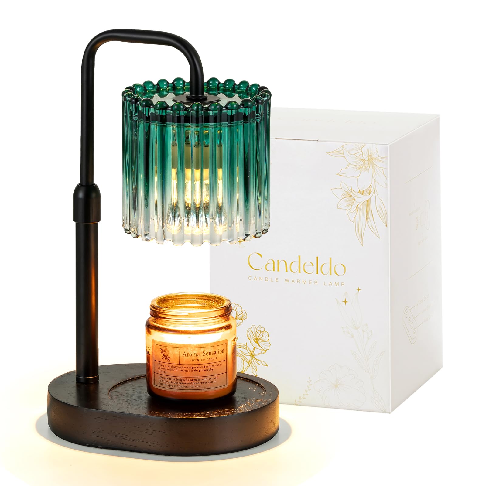 Candeldo Candle Warmer Lamp with Timer: Candle Warmer with 2 Bulbs Height Adjustable Dimmable Wax Melt Gold House Warming Gifts New Home Bedroom Decor Gifts for Women — view 11