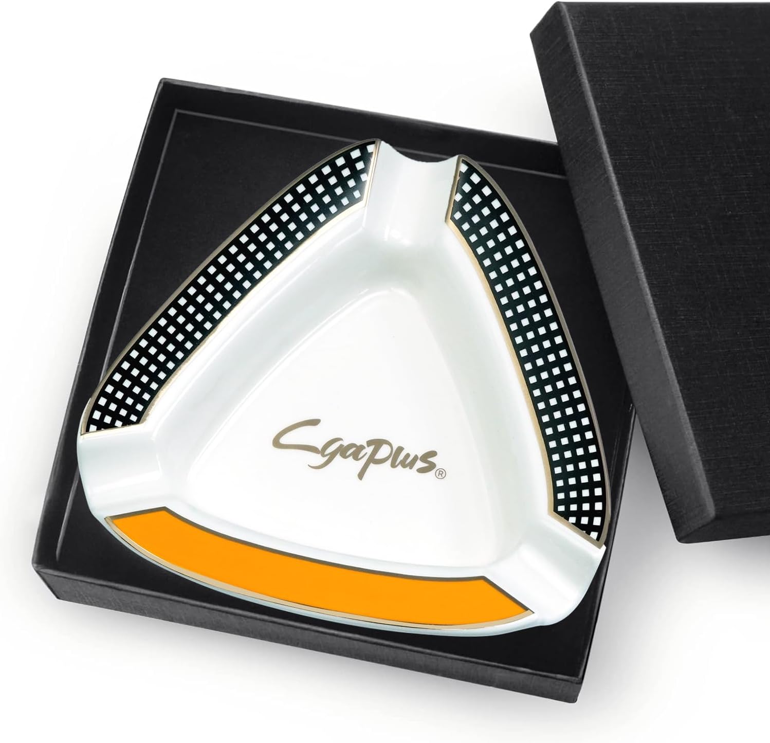 Cigar Ashtray Triangle Classic Ceramic Large Ashtray for Outdoor Home Office Outside Patio White