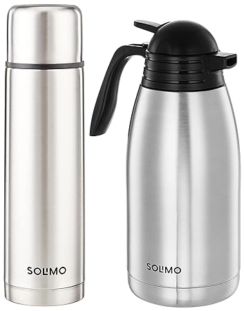 Milton Plain Lid 1000 Thermosteel 24 Hours Hot and Cold Water Bottle, 1000 ml, Silver & Milton Thermosteel Carafe for 24 Hours Hot or Cold, 2000 ml, Silver