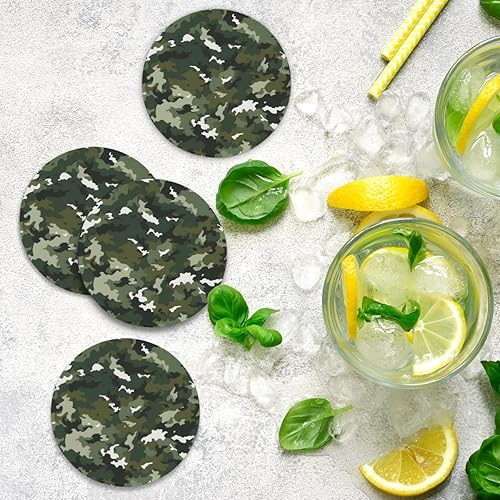 Miniatura 7 de Coasters for Drinks,Camouflage Texture Absorbent Cork Coasters Fashion Camo Green Set Coasters Reusable Coasters for Home Office Coffee Bar